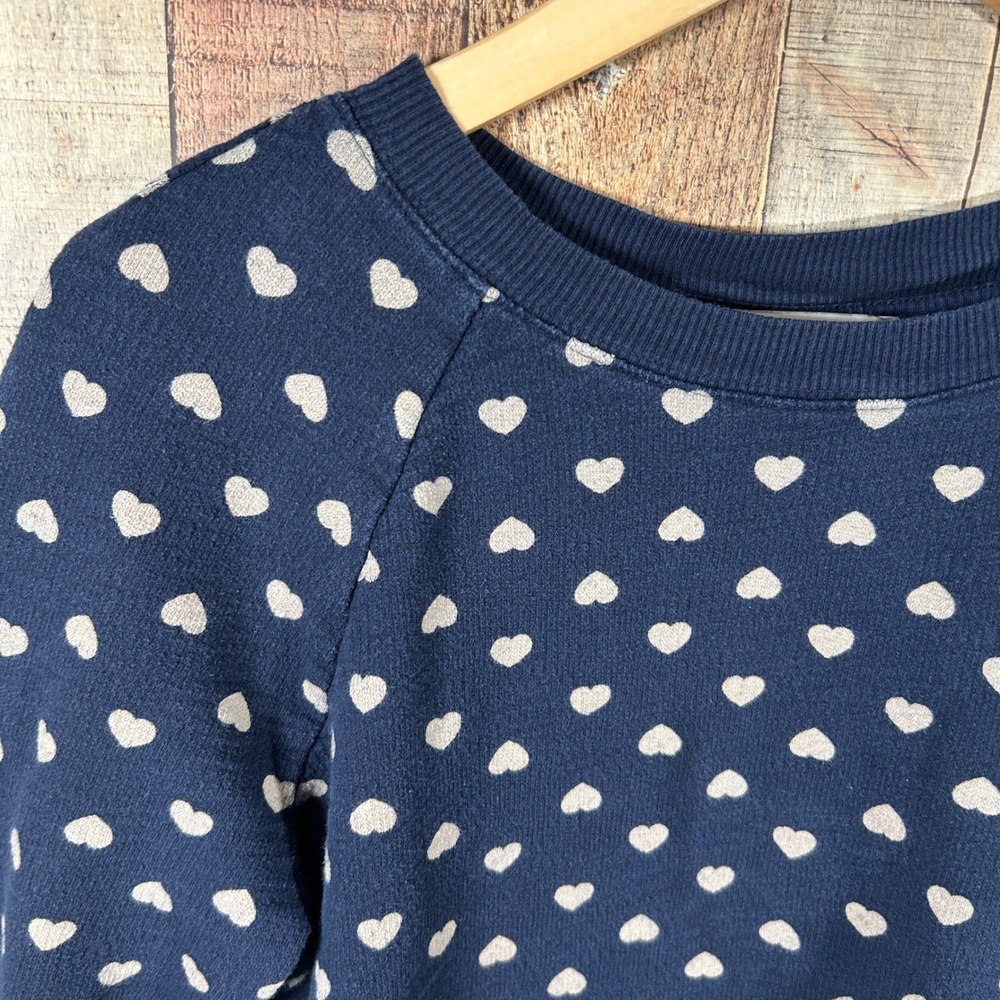 LOFT Navy Blue 100% Cotton Heart Print Raglan Sweatshirt Pullover Top Medium M - Picture 3 of 6